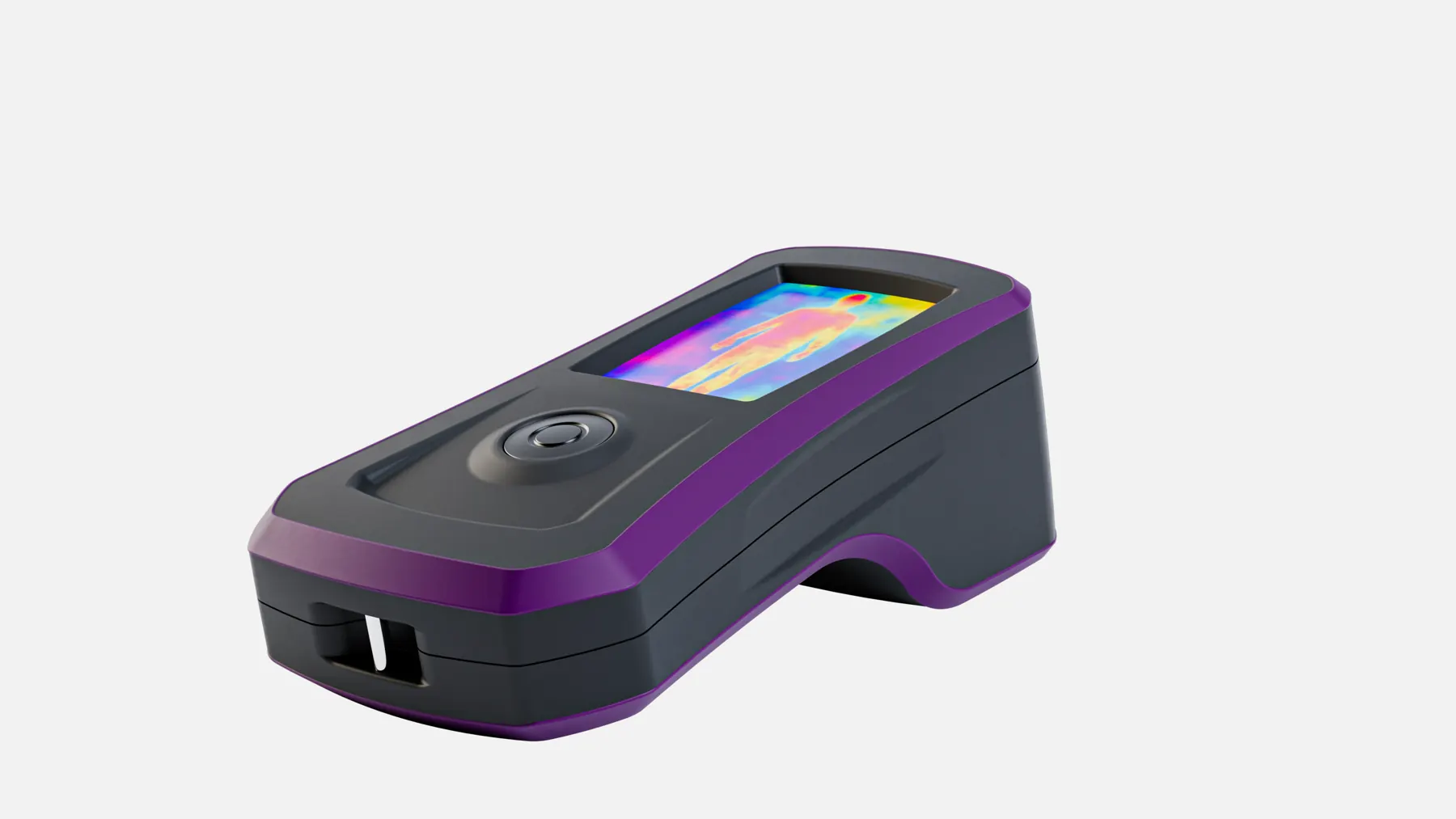 FireDrone Handheld mit Wärmebildkamera in Schwarz und Violett – fotorealistisches 3D-Rendering