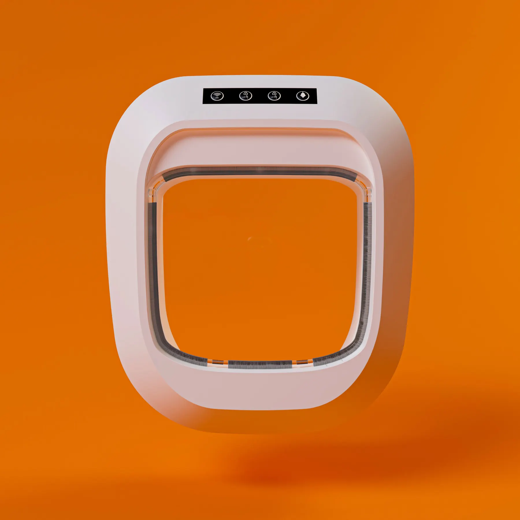 Flappie cat flap on an orange background – photorealistic 3D rendering