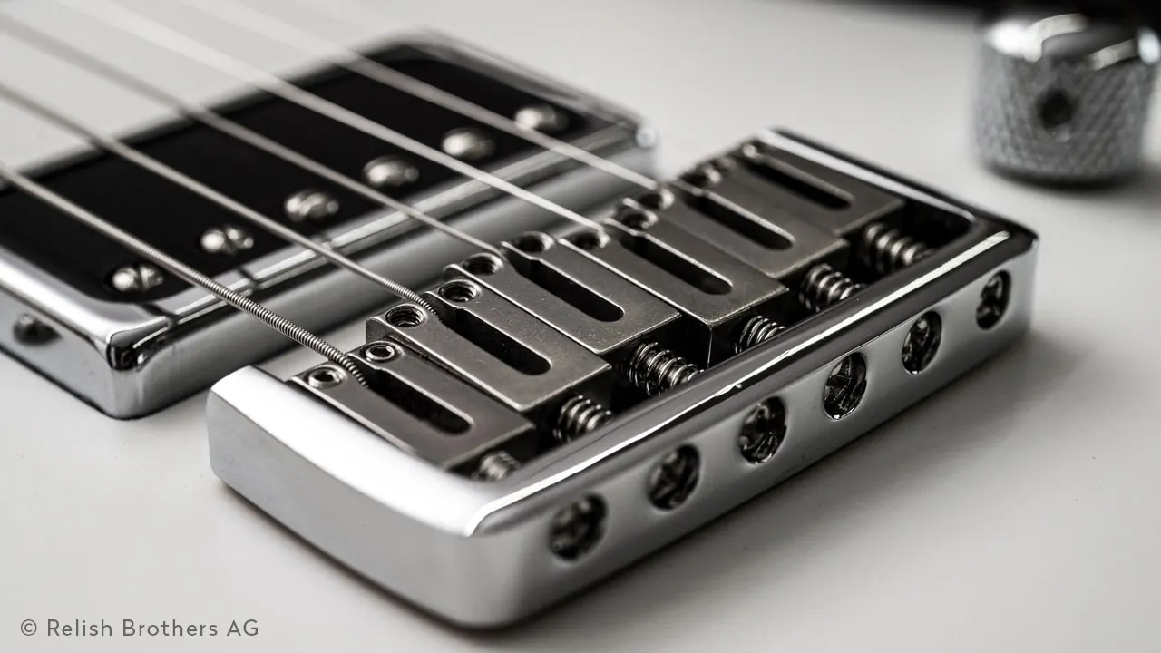 Hardtail bridge for electric guitars by Relish Guitars – design detail