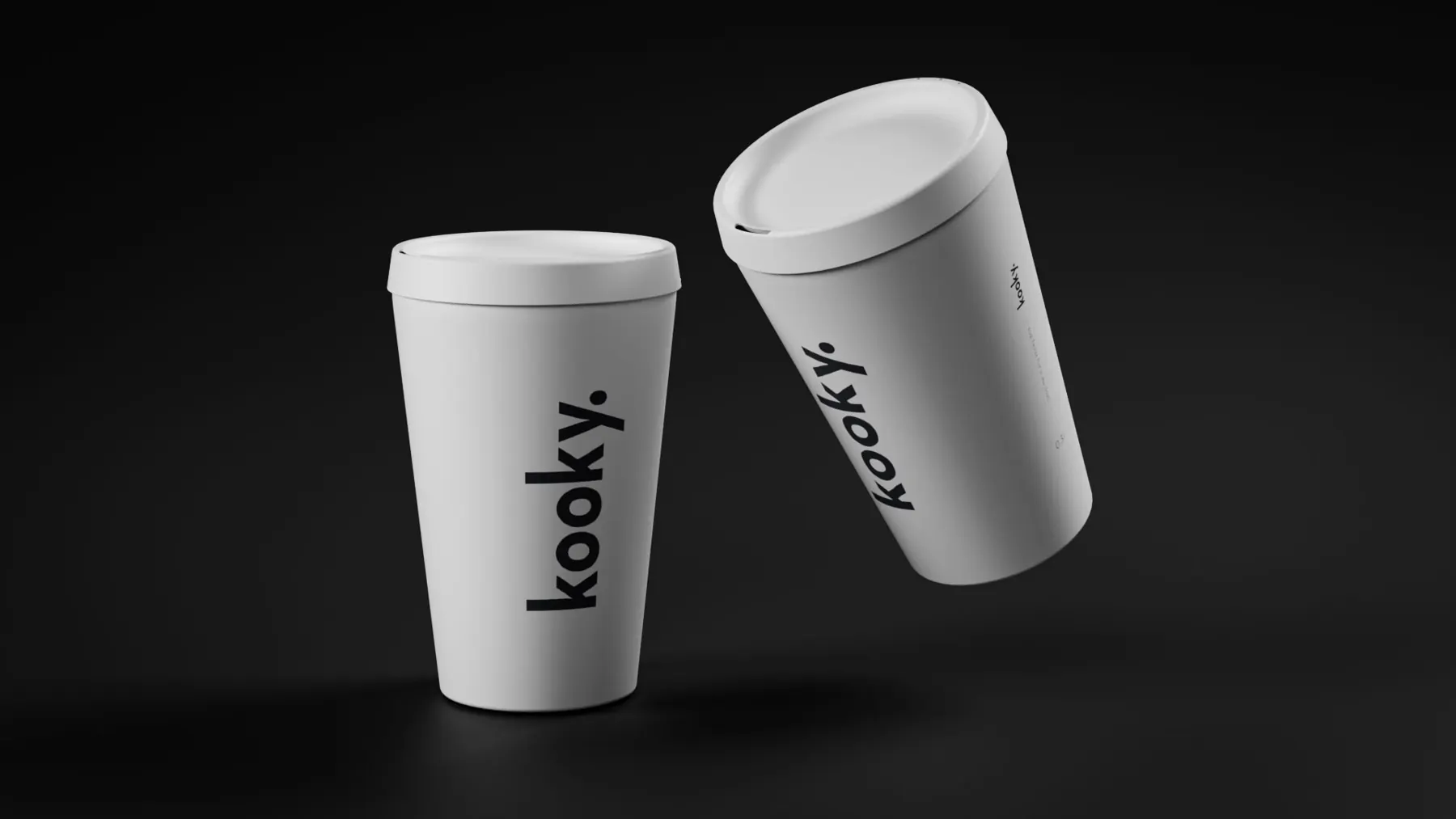 White kooky reusable cup on a dark background
