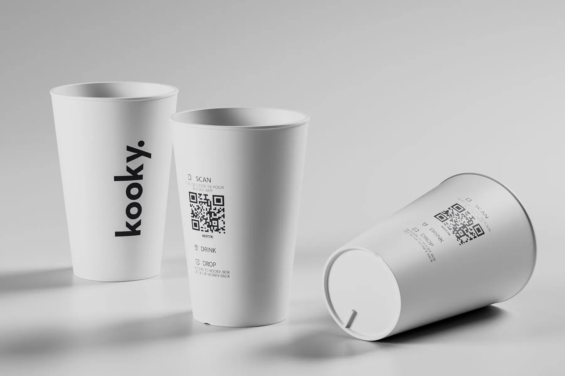 kooky reusable cup with a QR code for the deposit system