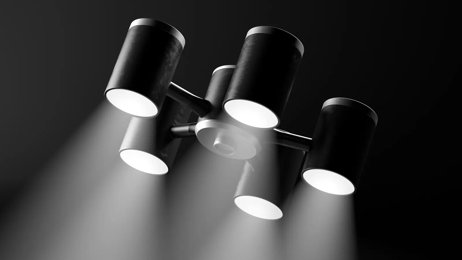 OP-Leuchte in Schwarz mit fünf Lichtkegeln – Designentwurf