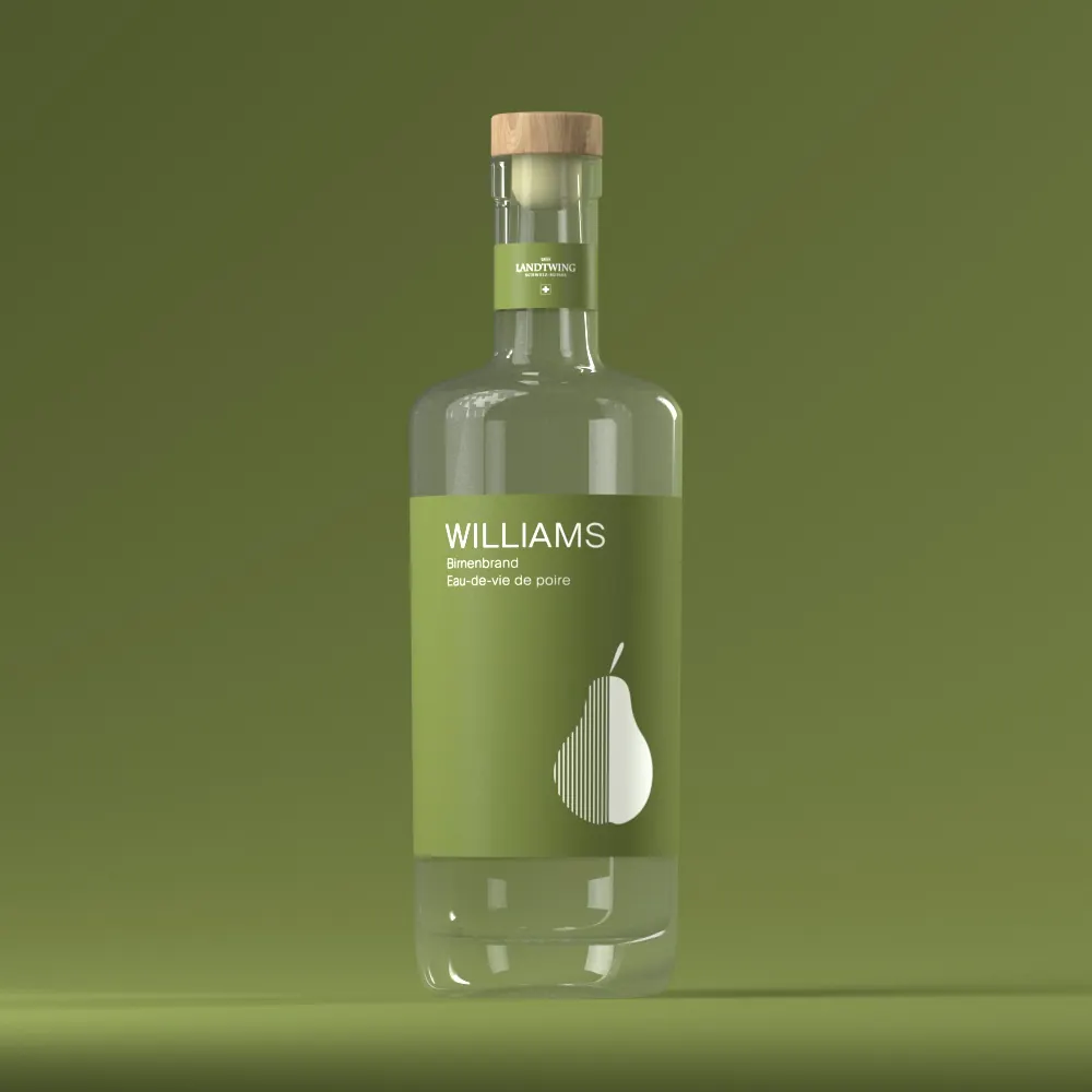 Landtwing Williams bottle on a green background – 3D rendering