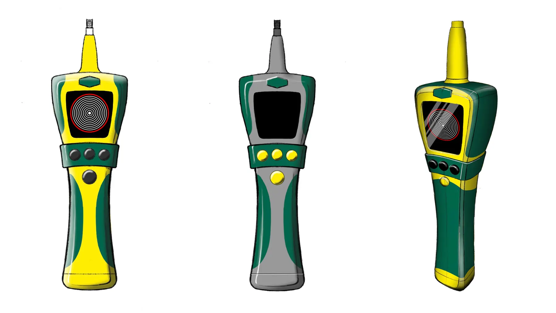 Three colour design variants of the Tritector – early design phase